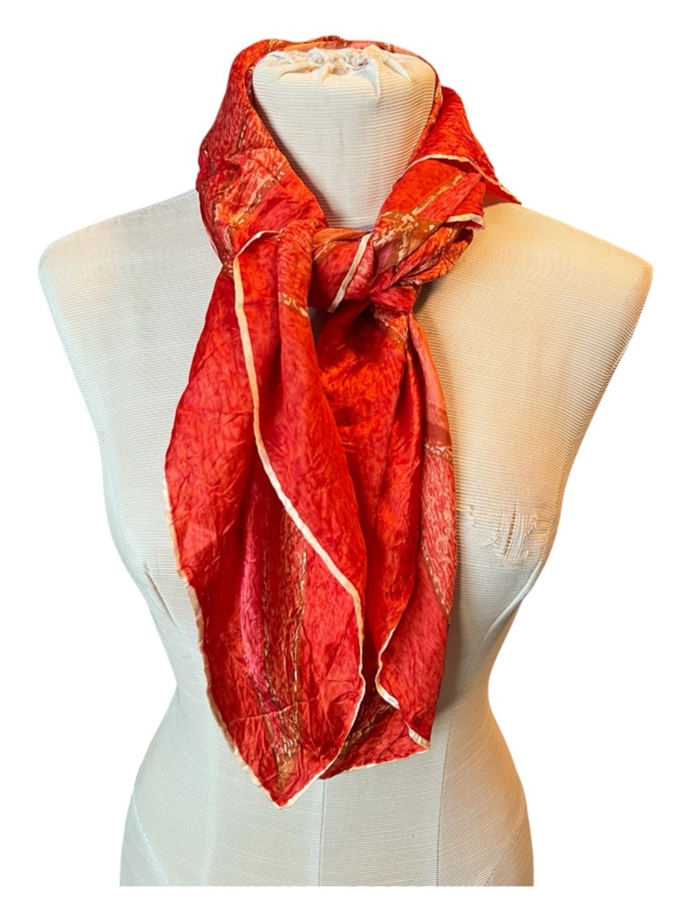 Red Crinkled Silk-Effect Women's Scarf